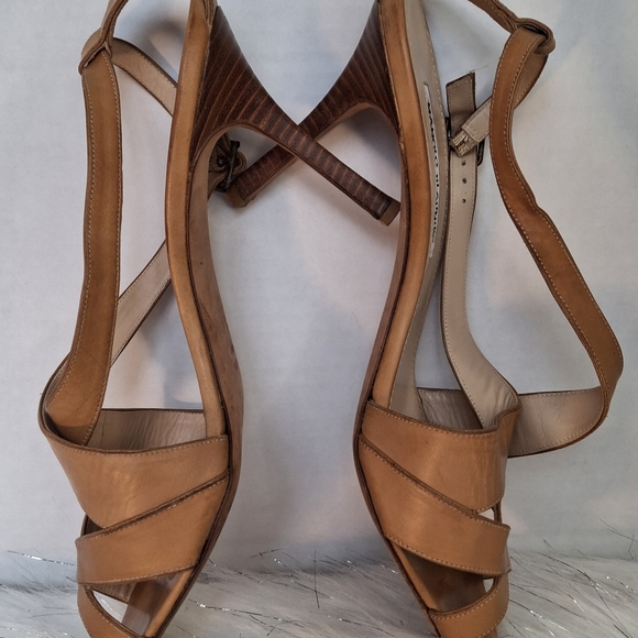 Manolo Blahnik Brown Leather Multistrap Slingback Shoes Italy Women Size 40.5 IT - Picture 8 of 14